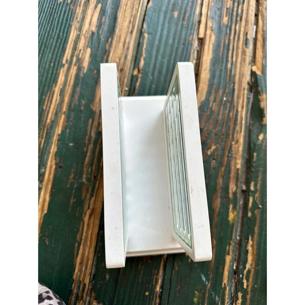 Pomerantz White Wood napkin holder Glass Window Pane Cottagecore Decor 8inch